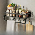 Mosrugs | Black Wall-Mounted Kitchen Rack – Spice Shelf with Utensil Hook Bar