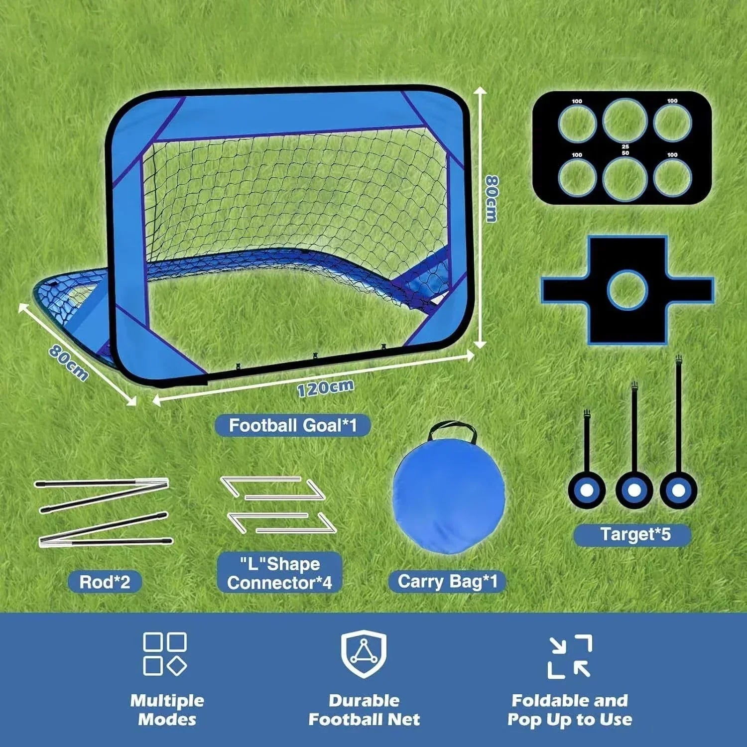 Mosrugs | PlayMax Foldable Football Goal – Kids 4-in-1 Portable Soccer Net for Training & Outdoor Play