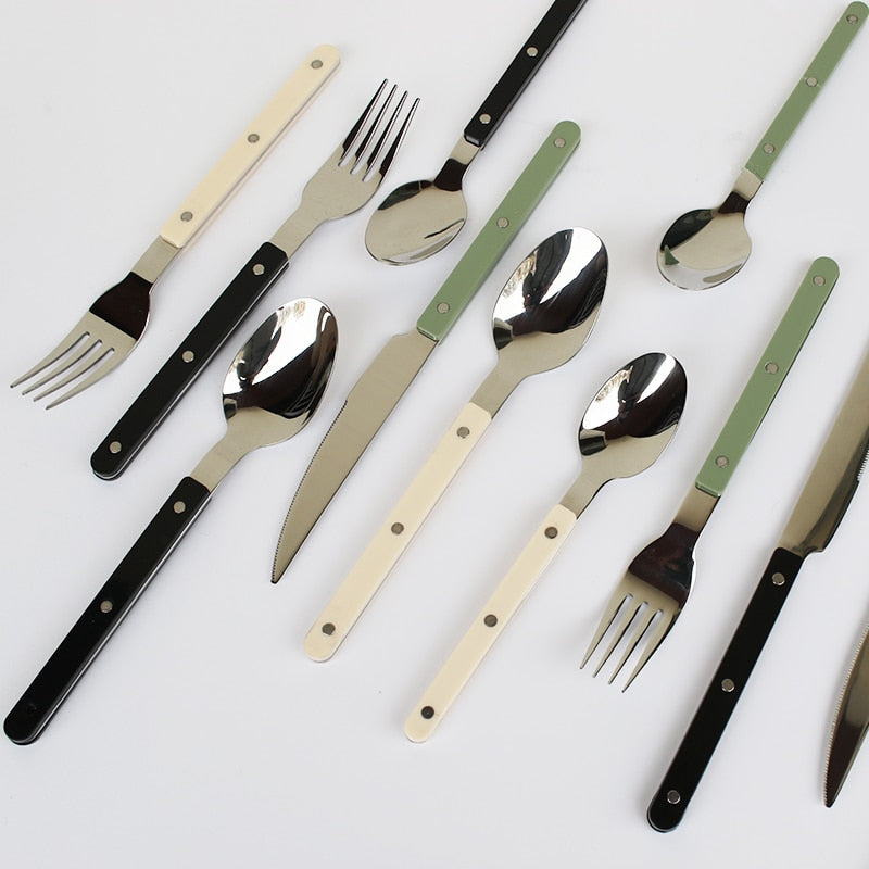 Mosrugs | 24-Piece Cutlery Set – Engraved Stainless Steel Flatware for 6 People