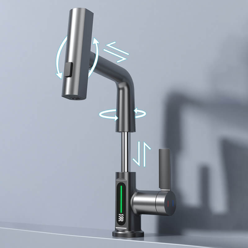 Mosrugs | WaterMaster Flexible LED Kitchen & Bathroom Faucet – 360° Swivel, Pull-Out Hose & 5 Spray Modes