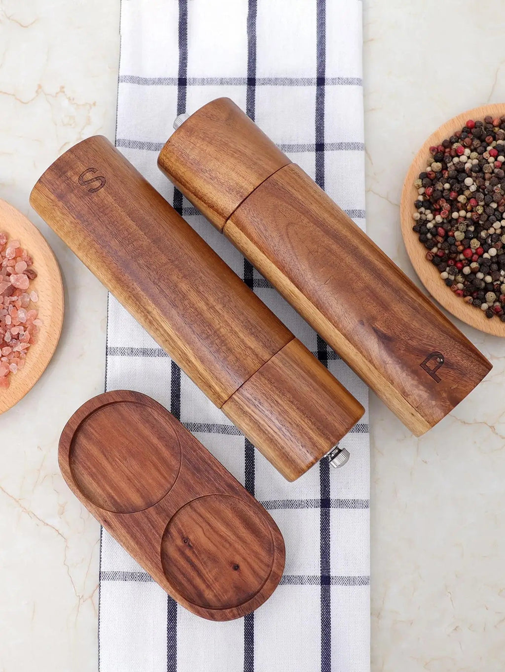 Mosrugs | WoodSpice – Luxury Wooden Pepper & Salt Mill Set with Tray