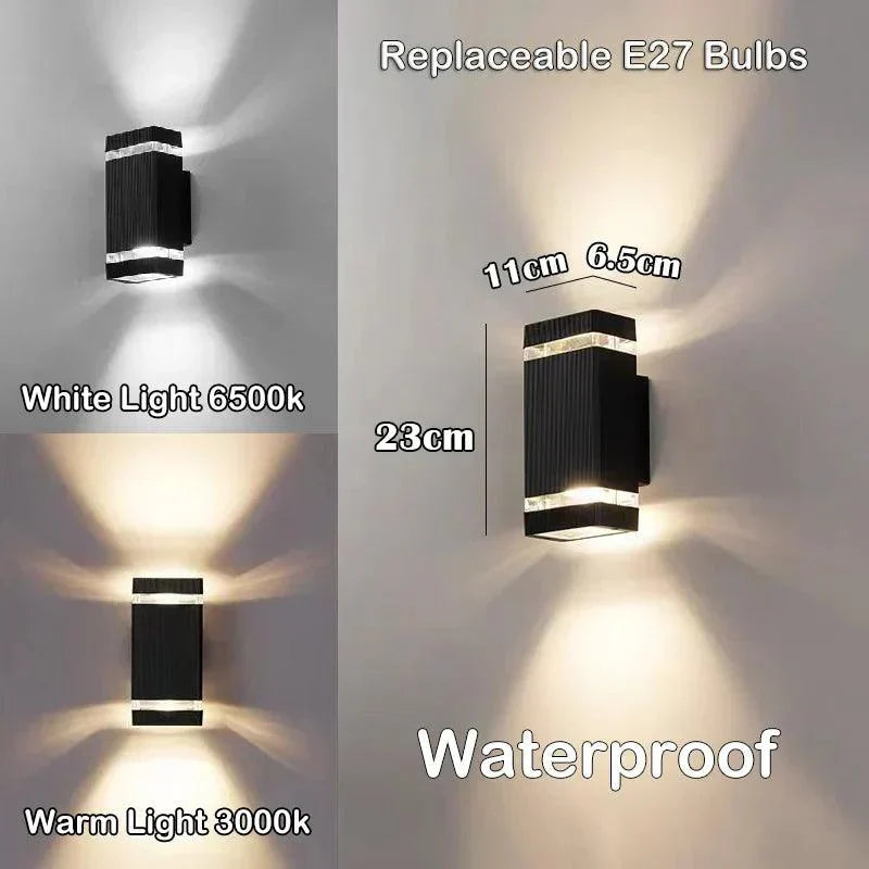 Mosrugs | LumiBloc LED Outdoor Wall Light – Modern IP65 Up & Down Design with E27 Socket