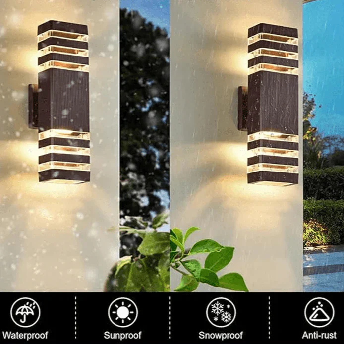 Mosrugs | LumiBloc LED Outdoor Wall Light – Modern IP65 Up & Down Design with E27 Socket