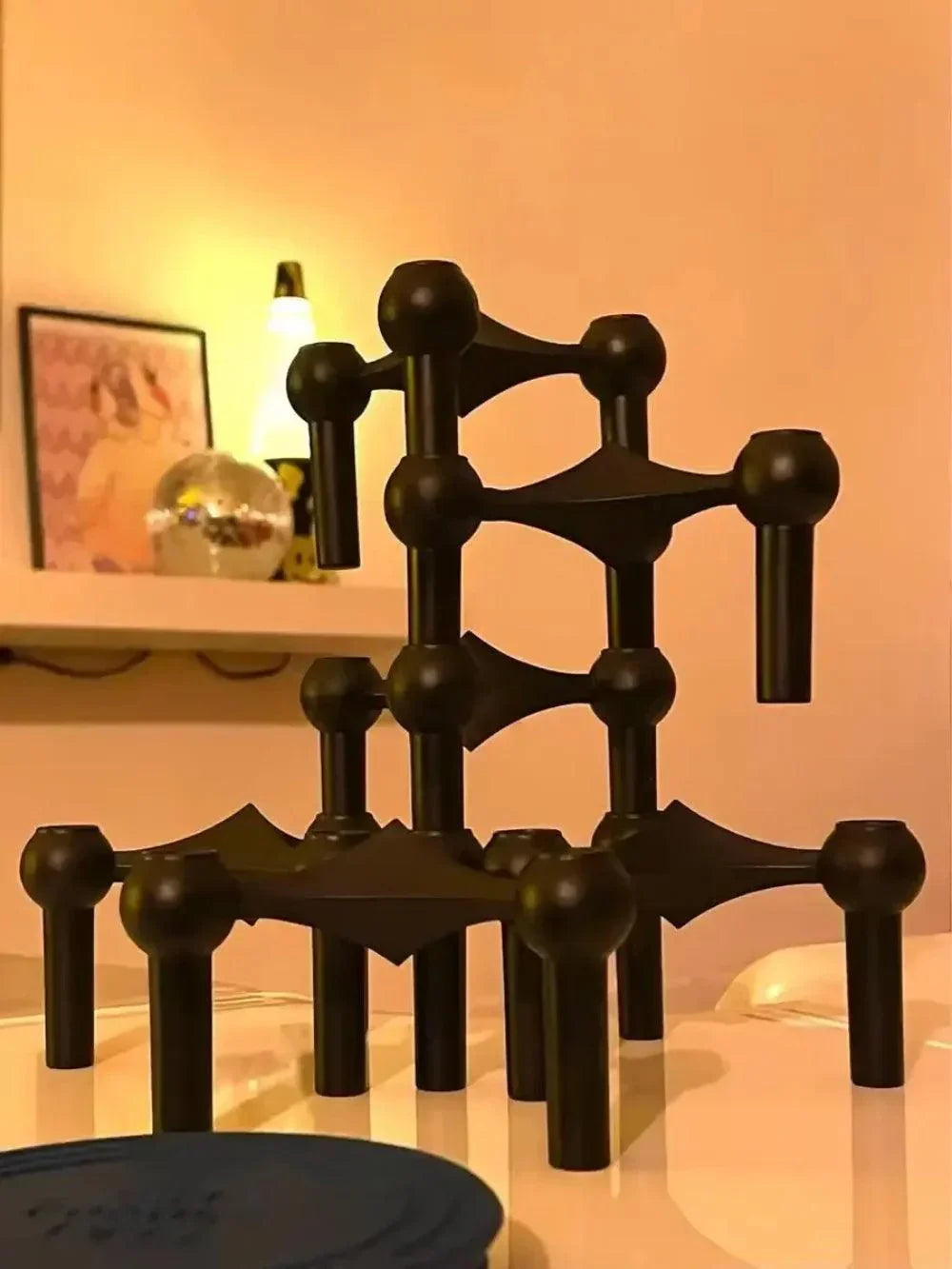 Mosrugs | Modern Molecular Metal Candle Holder – Nordic-Style Silver Candle Stand for Elegant Home Decor