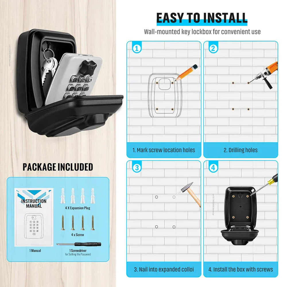Mosrugs | Waterproof Wall-Mounted Key Safe Box – Outdoor Lockable Key Storage with Combination Code