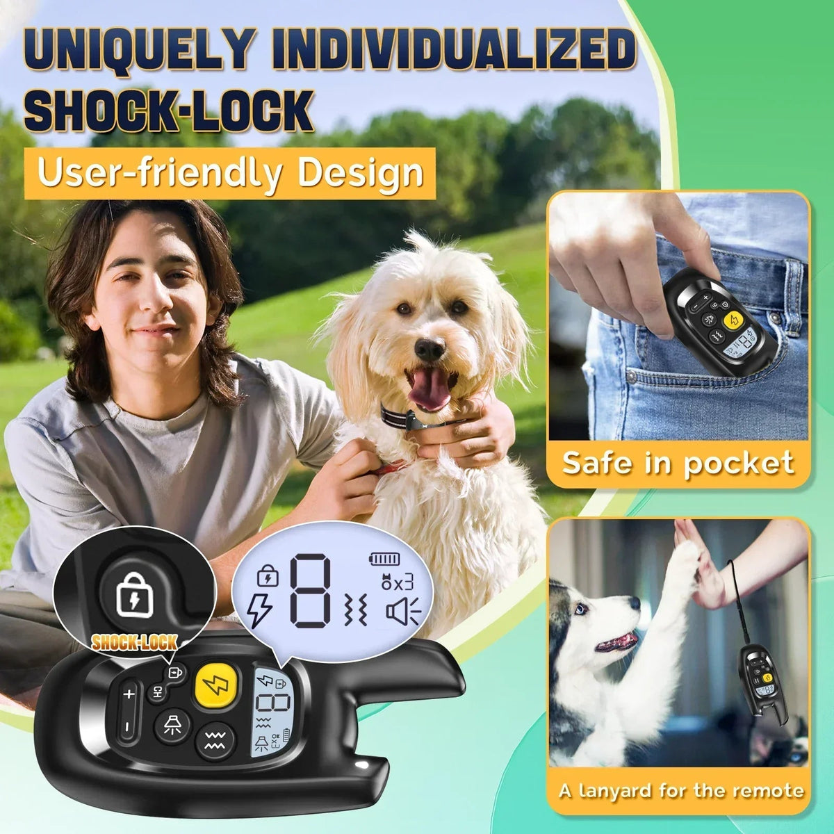 Mosrugs | Dog Training Collar with Remote – Shock Lock, Sound & Vibration Modes, Waterproof, 1600ft Range