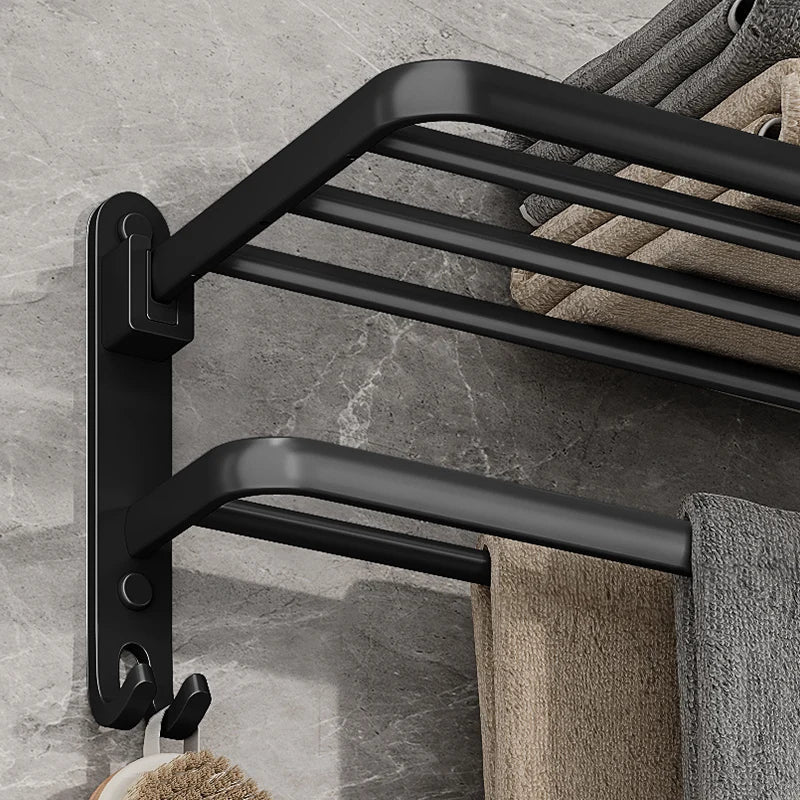 Mosrugs | EasyFold Black Wall-Mounted Folding Towel Rack – Space-Saving & Stylish Bathroom Storage