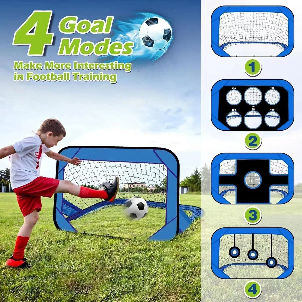 Mosrugs | PlayMax Foldable Football Goal – Kids 4-in-1 Portable Soccer Net for Training & Outdoor Play