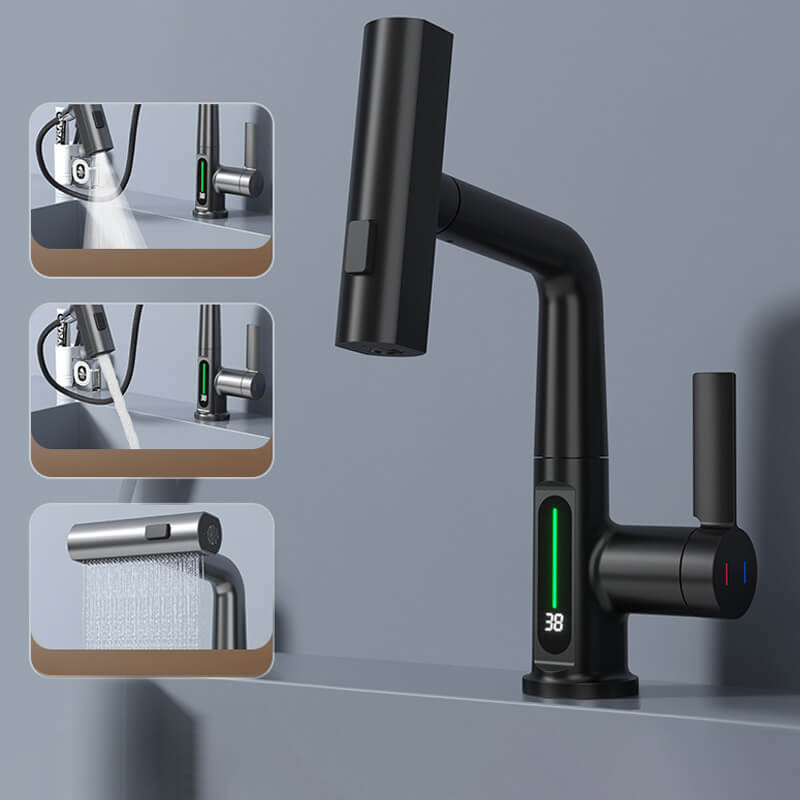 Mosrugs | WaterMaster Flexible LED Kitchen & Bathroom Faucet – 360° Swivel, Pull-Out Hose & 5 Spray Modes