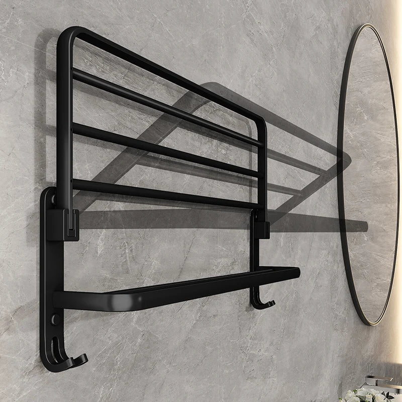 Mosrugs | EasyTowel Foldable Towel Rack – Space-Saving & Stylish Black Wall-Mounted Bathroom Rack