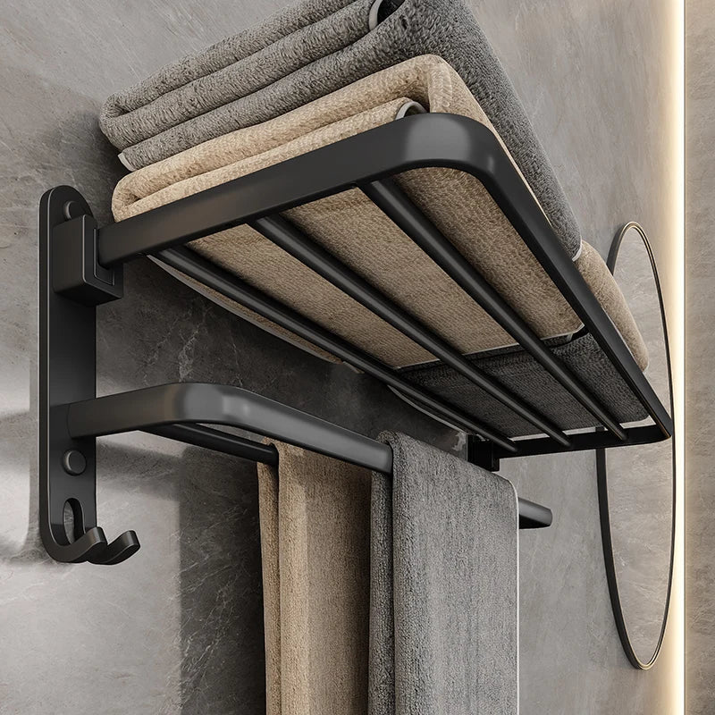 Mosrugs | EasyTowel Foldable Towel Rack – Space-Saving & Stylish Black Wall-Mounted Bathroom Rack