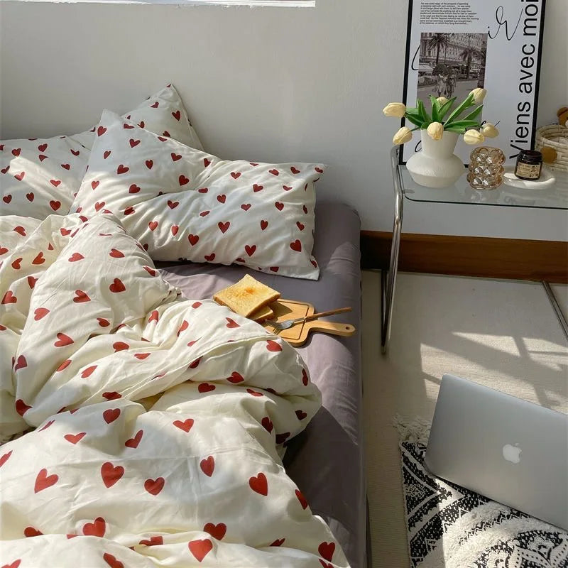 Mosrugs | CozyLove | Twin, Full & Queen Duvet Cover Set – Soft Korean-Style Bedding with Heart Design