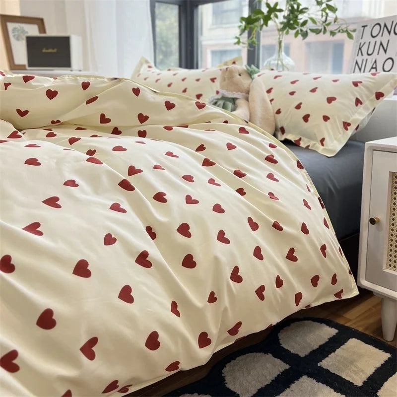 Mosrugs | CozyLove | Twin, Full & Queen Duvet Cover Set – Soft Korean-Style Bedding with Heart Design