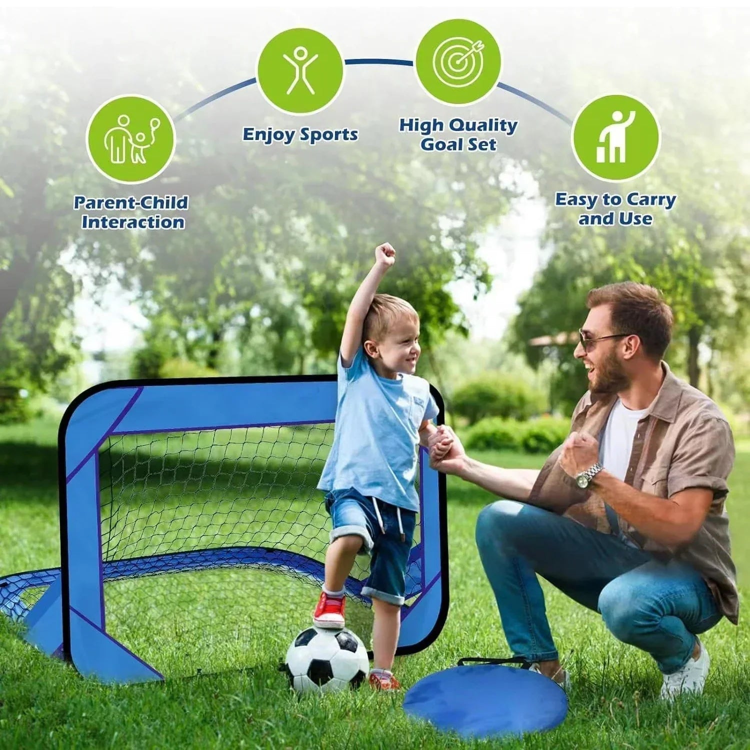 Mosrugs | PlayMax Foldable Football Goal – Kids 4-in-1 Portable Soccer Net for Training & Outdoor Play