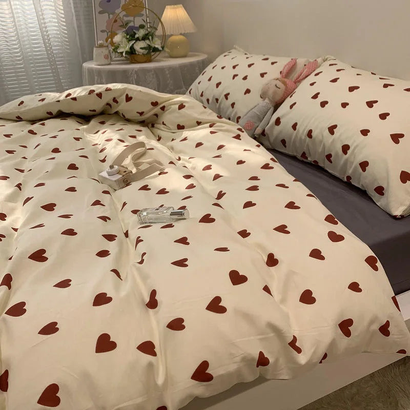 Mosrugs | CozyLove | Twin, Full & Queen Duvet Cover Set – Soft Korean-Style Bedding with Heart Design