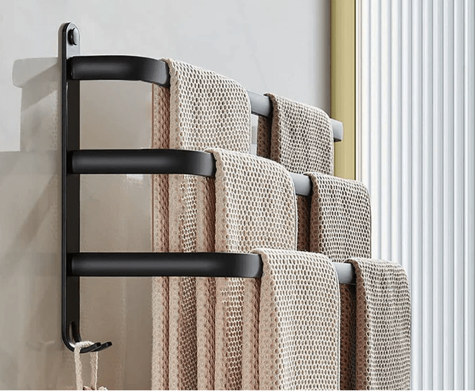 Mosrugs | FlexRack Wall-Mounted Bathroom Storage Shelf with Towel Holder – Space-Saving Aluminium Rack