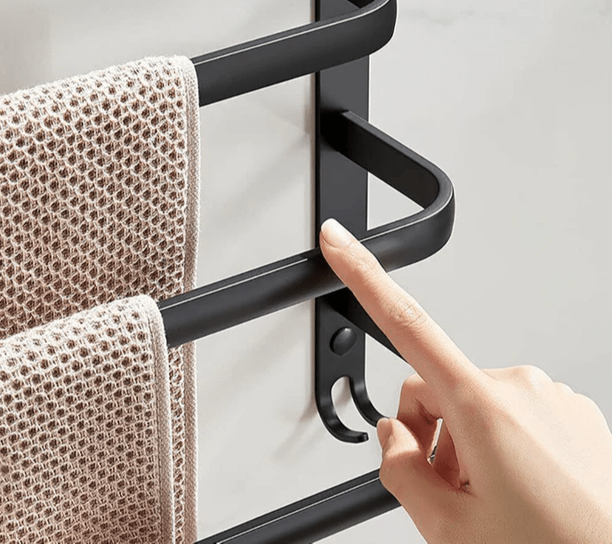 Mosrugs | FlexRack Wall-Mounted Bathroom Storage Shelf with Towel Holder – Space-Saving Aluminium Rack