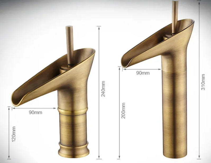 Mosrugs | Antique Brass Waterfall Basin Tap – Vintage Bathroom Mixer Faucet with Hot & Cold Control
