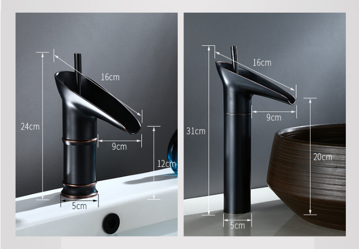 Mosrugs | Antique Brass Waterfall Basin Tap – Vintage Bathroom Mixer Faucet with Hot & Cold Control