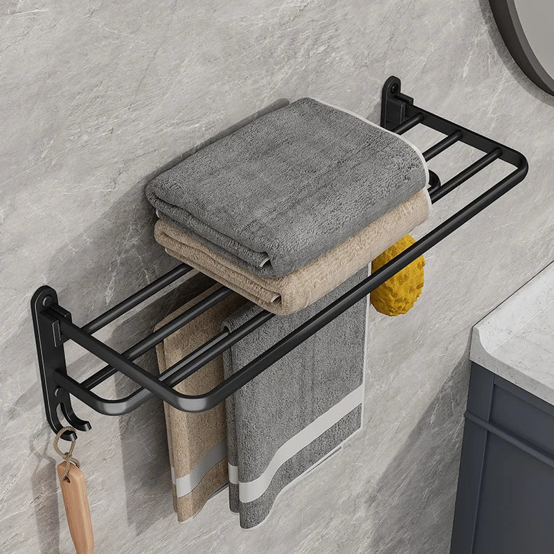 Mosrugs | EasyFold Black Wall-Mounted Folding Towel Rack – Space-Saving & Stylish Bathroom Storage
