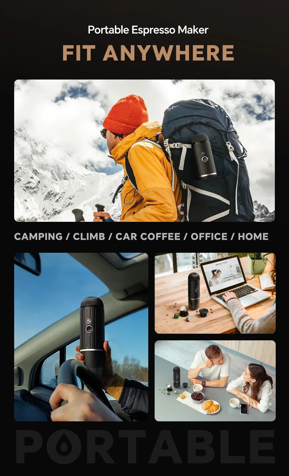 Mosrugs | Self-Heating Portable Electric Espresso Maker with USB-C Charger – Compatible with Ground Coffee & Nespresso Capsules