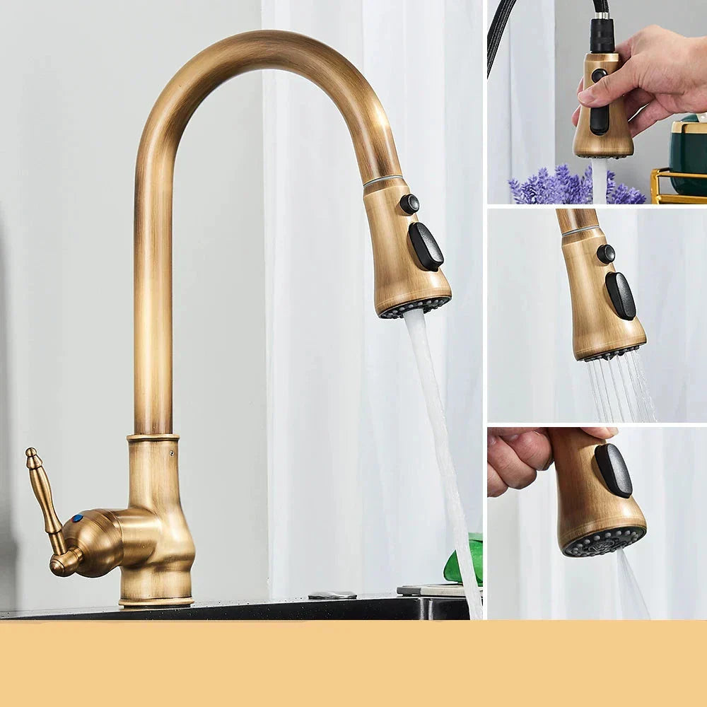 Mosrugs | VintageTap Antique Brass Kitchen Tap – Retro Style Mixer Faucet with Swivel Spout