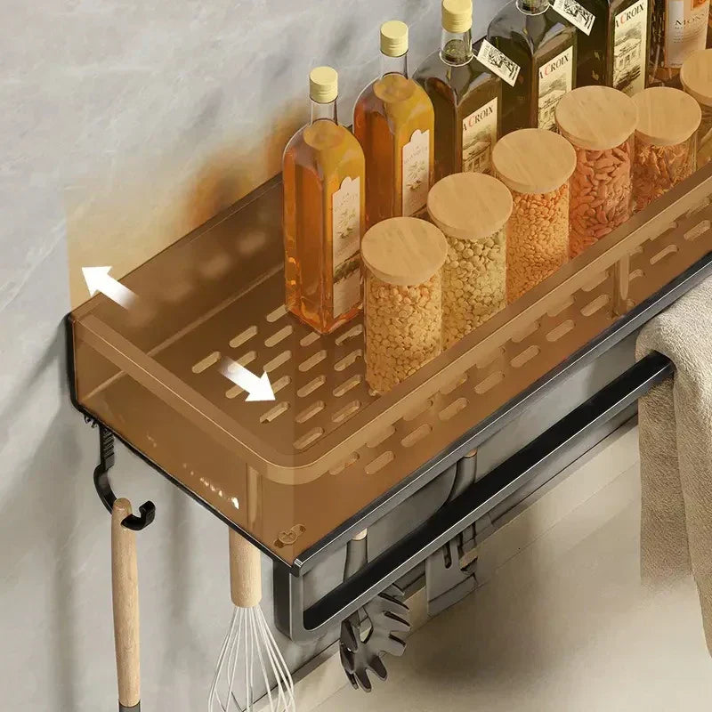 Mosrugs | Black Wall-Mounted Kitchen Rack – Spice Shelf with Utensil Hook Bar