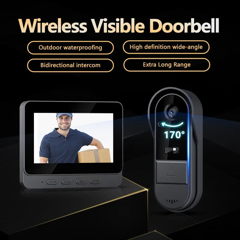 Mosrugs | Wireless Video Doorbell with Intercom & Night HD Vision – 4.3” IPS Display, Waterproof