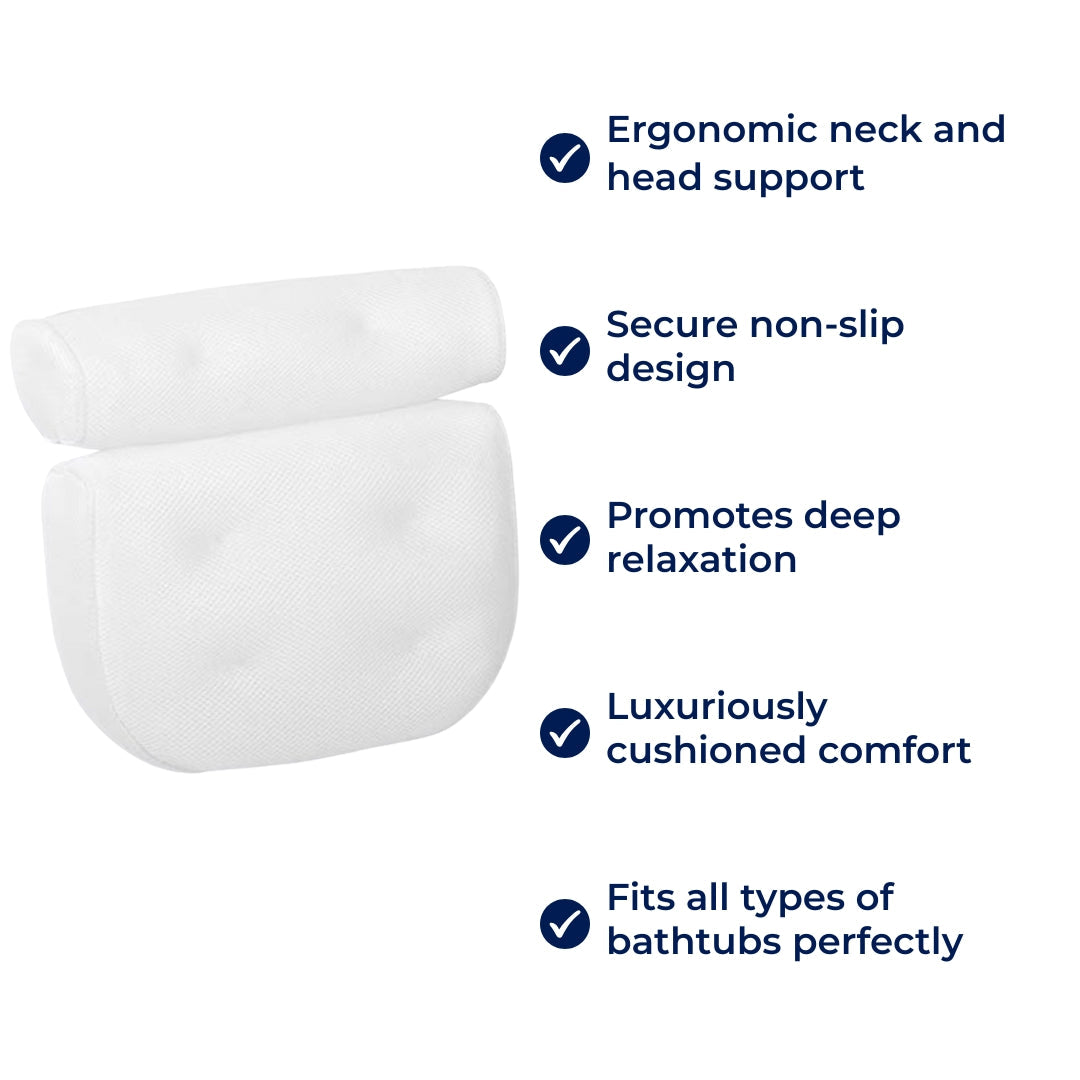 Mosrugs | SoakUp Bath Pillows UK – Neck & Head Support Cushion – Non-Slip – Soft & Comfortable – Fits All Bathtubs – Enhances Relaxation