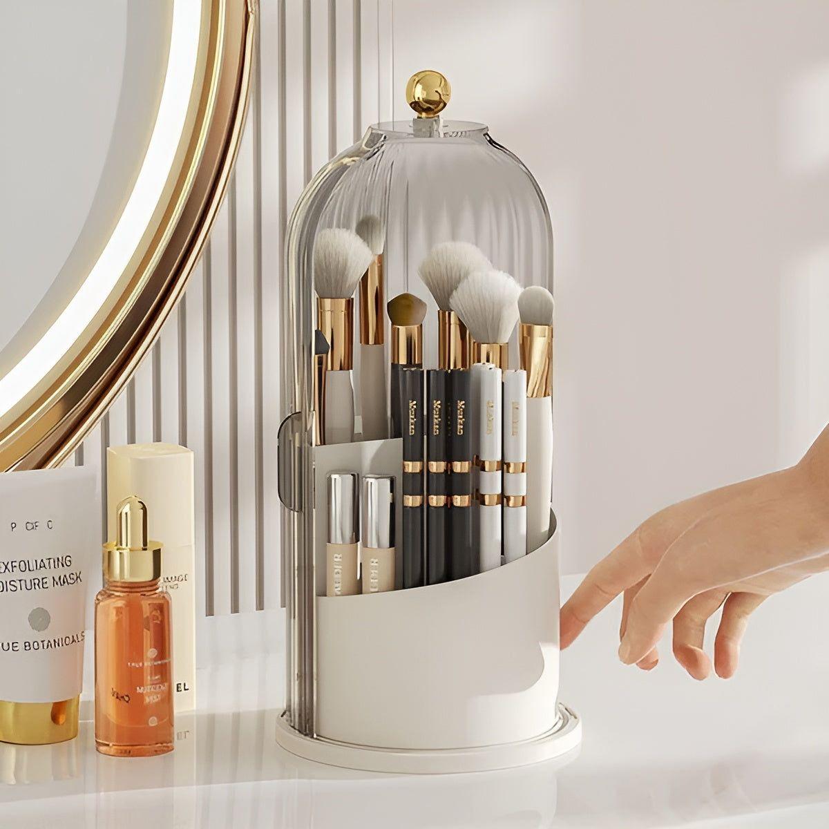 Mosrugs | Beauty SpinMate – 360° Rotating Makeup Brush Holder & Cosmetic Organiser with Dustproof Lid