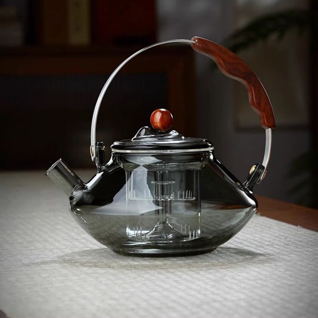 Mosrugs | Thesora – Premium Glass Brew Teapot with Removable Infuser & Wooden Handle (750ml)