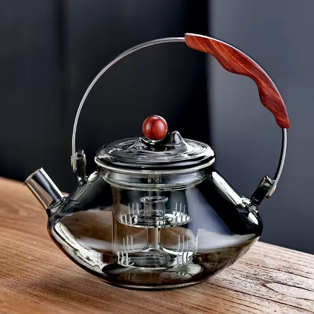 Mosrugs | Thesora – Premium Glass Brew Teapot with Removable Infuser & Wooden Handle (750ml)