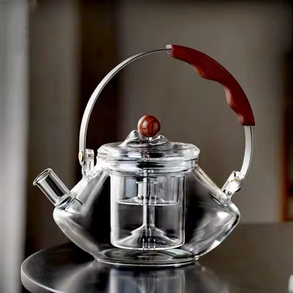Mosrugs | Thesora – Premium Glass Brew Teapot with Removable Infuser & Wooden Handle (750ml)