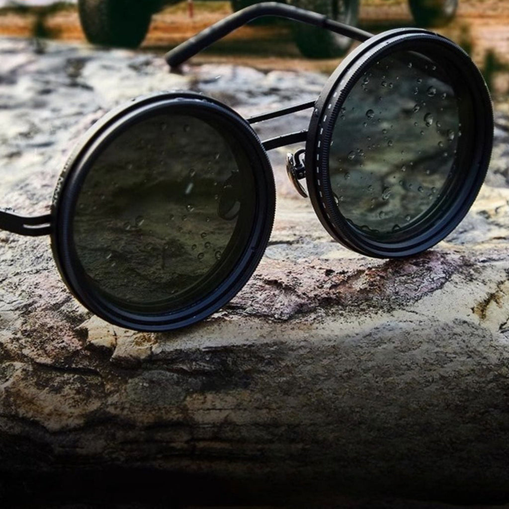 Mosrugs | Unisex Round Polarised Sunglasses – Adjustable Light Reduction – Premium Metal Frame