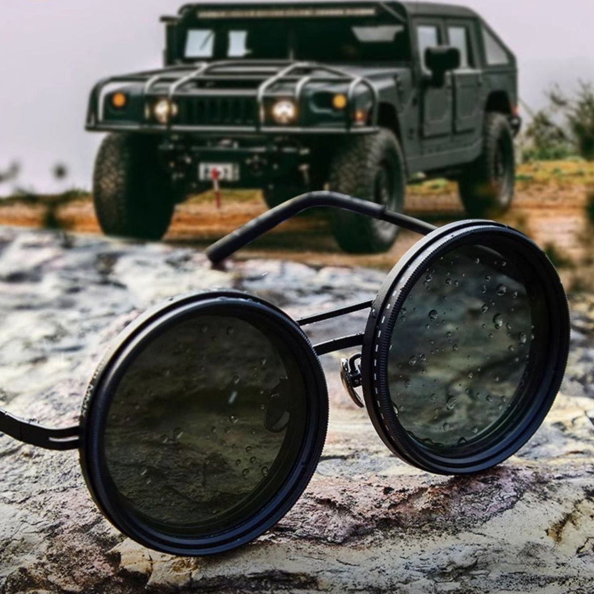 Mosrugs | Unisex Round Polarised Sunglasses – Adjustable Light Reduction – Premium Metal Frame