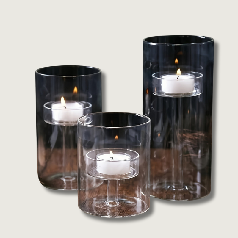 Mosrugs | PureLight - Trio of Transparent Candle Holders for Elegant Tables