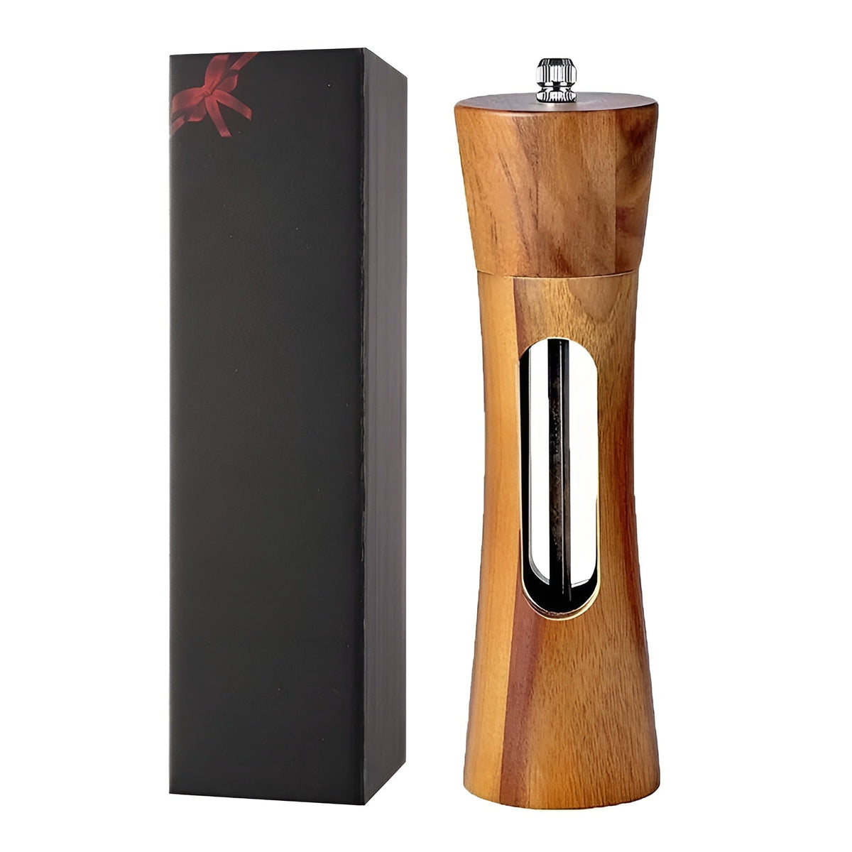 Mosrugs | SpiceCraft Manual Salt and Pepper Mill Set – Wooden Design with Acrylic Window Adjustable Grind Levels