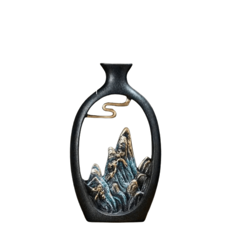 Mosrugs | TranquilPeak – Artistic Ceramic Mountain Landscape Vase | Elegant Black Interior Decor