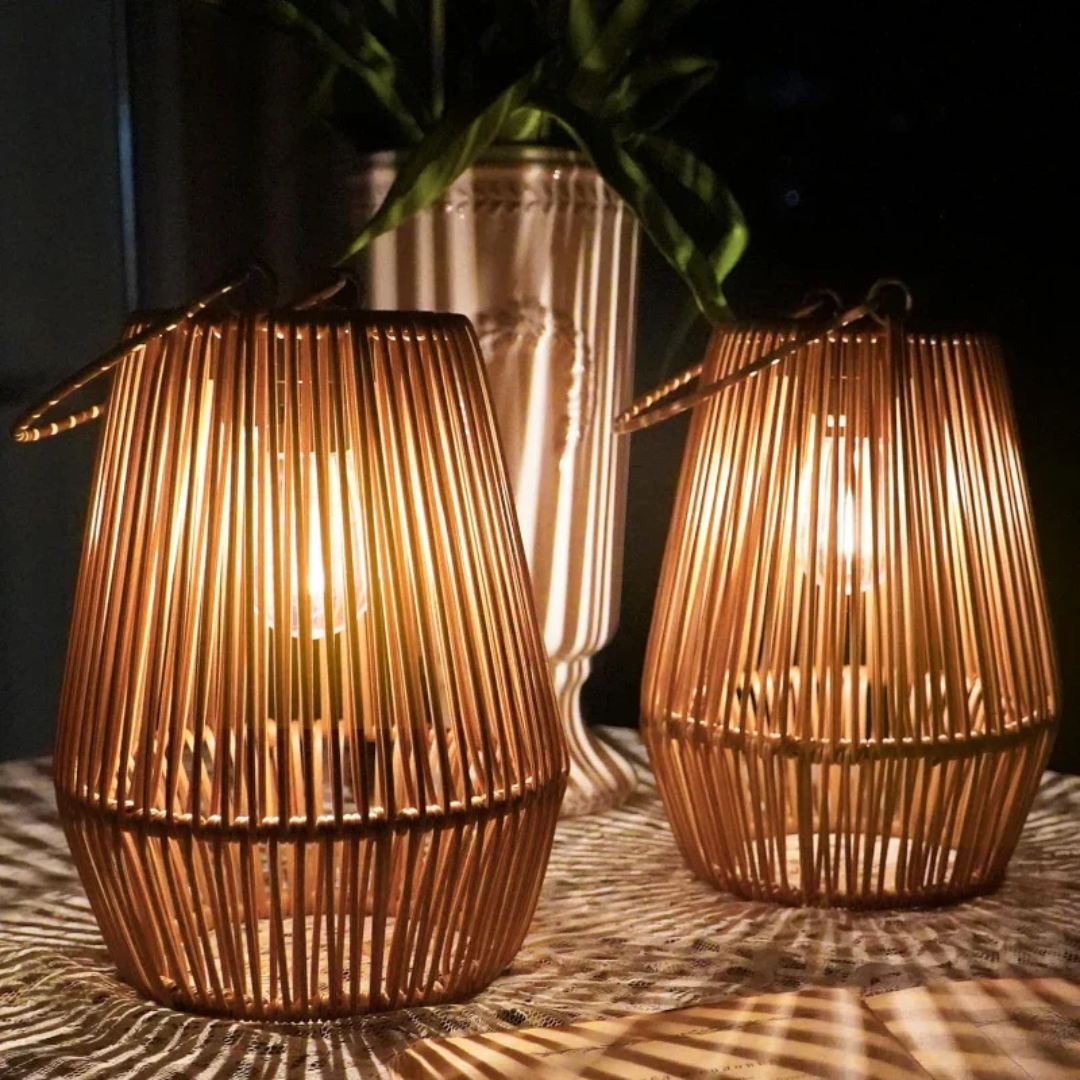 Mosrugs | Handwoven Waterproof Solar Garden Lantern – Outdoor LED Rattan Light for Patio, Pathways & Balcony