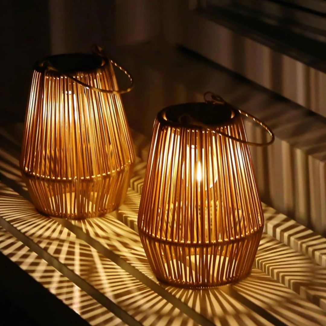 Mosrugs | Handwoven Waterproof Solar Garden Lantern – Outdoor LED Rattan Light for Patio, Pathways & Balcony