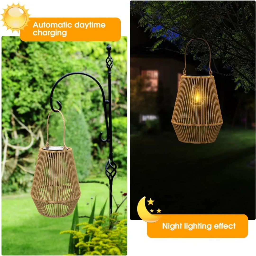 Mosrugs | Handwoven Waterproof Solar Garden Lantern – Outdoor LED Rattan Light for Patio, Pathways & Balcony