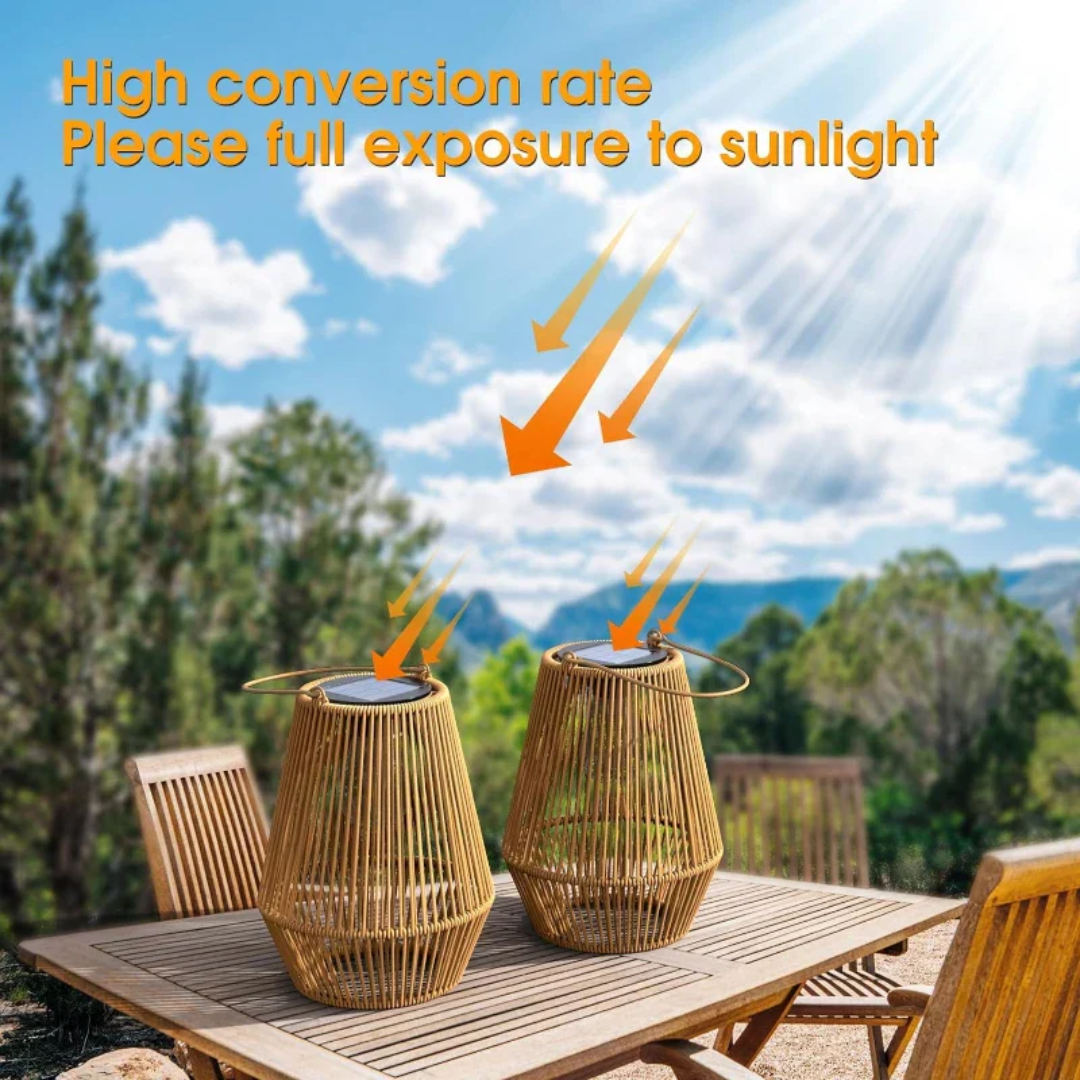 Mosrugs | Handwoven Waterproof Solar Garden Lantern – Outdoor LED Rattan Light for Patio, Pathways & Balcony