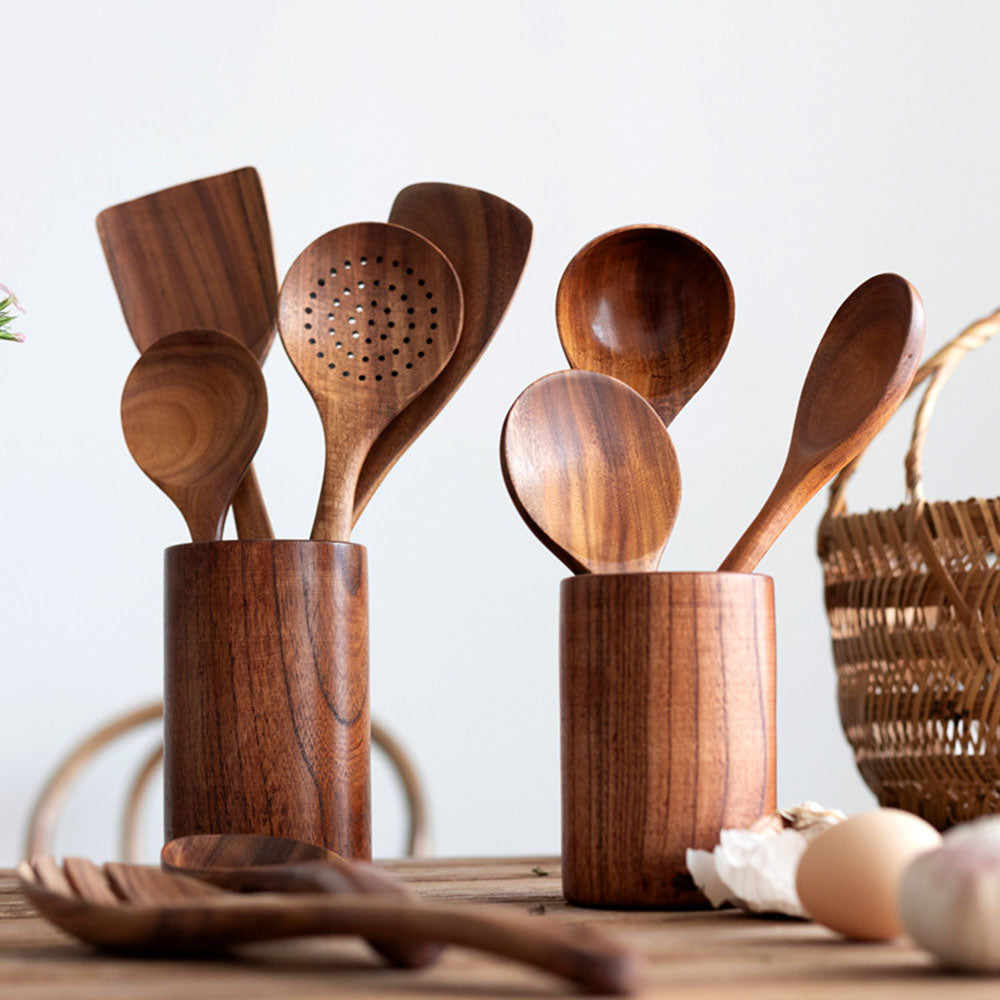 Mosrugs | Elegant Eco-Friendly Teak Utensil Collection for Every Chef - Non-Scratch & Easy to Clean