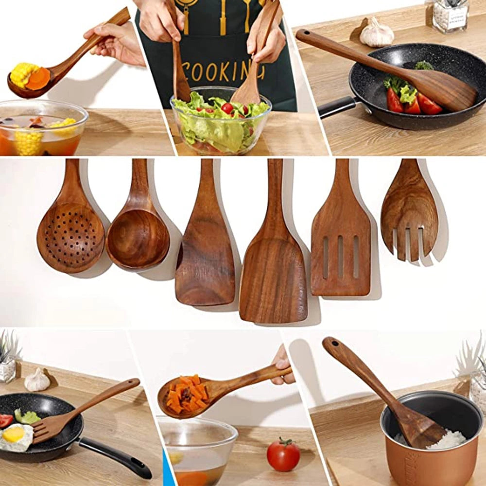 Mosrugs | Elegant Eco-Friendly Teak Utensil Collection for Every Chef - Non-Scratch & Easy to Clean