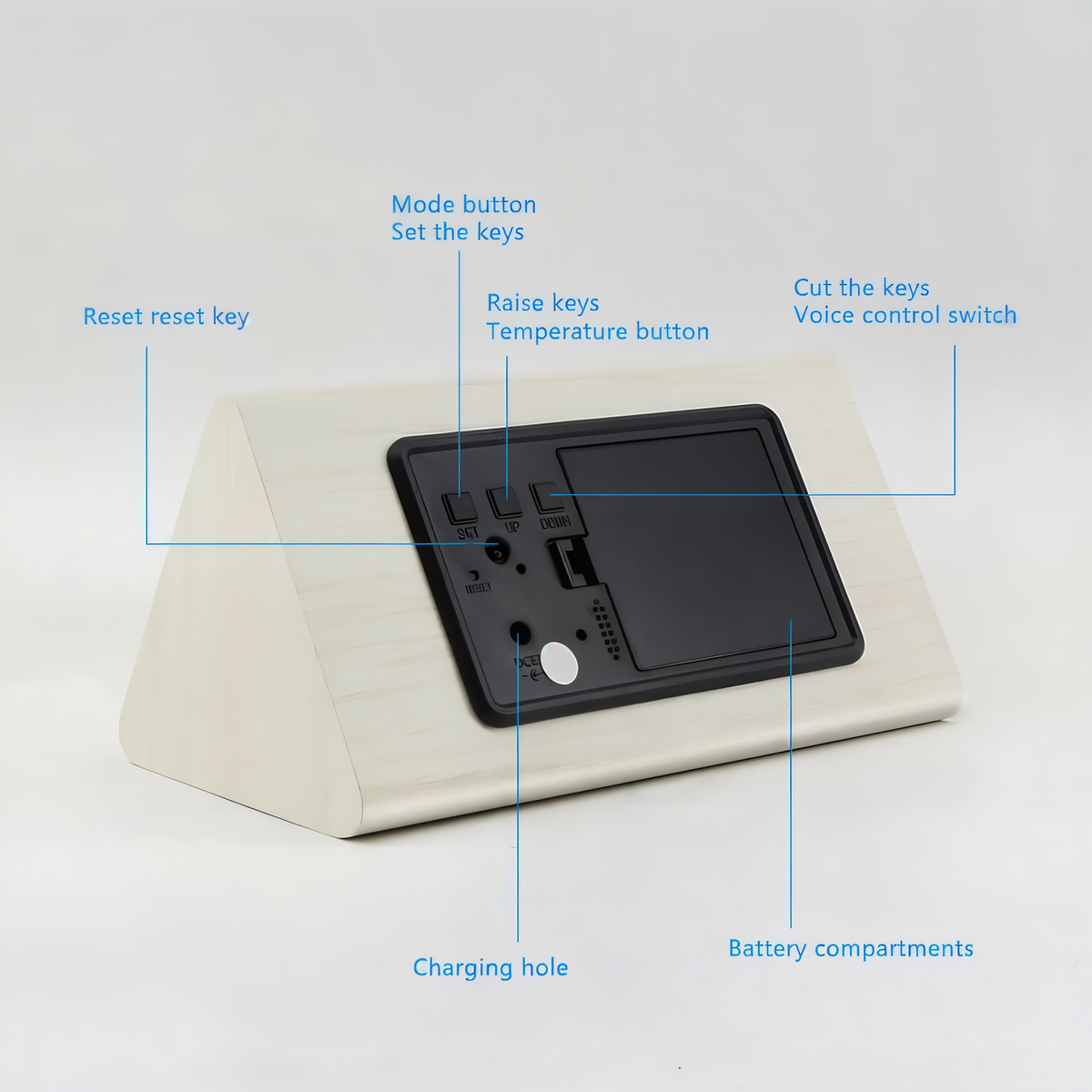 Mosrugs | WakeyCue | Modern Wooden LED Digital Alarm Clock with Temperature & Humidity Display