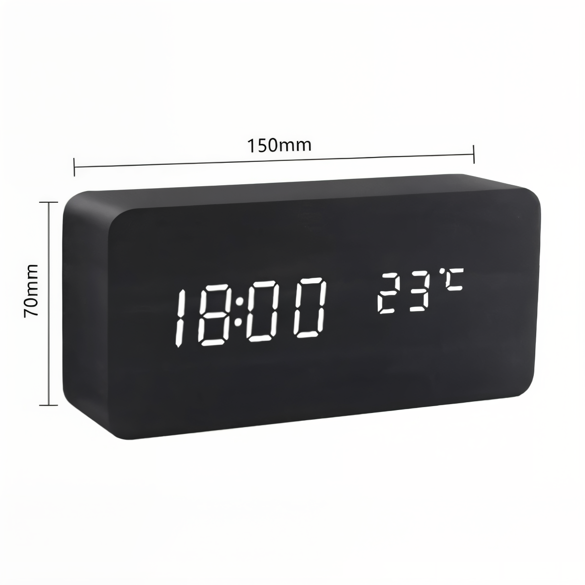 Mosrugs | WakeyCue | Modern Wooden LED Digital Alarm Clock with Temperature & Humidity Display