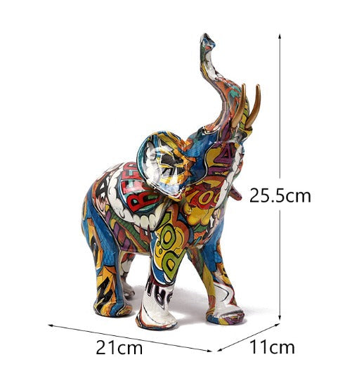 Mosrugs | Abstract Elephant Statue – Colourful African Design with Raised Trunk for Good Luck