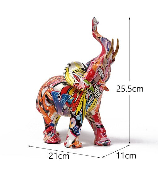 Mosrugs | Abstract Elephant Statue – Colourful African Design with Raised Trunk for Good Luck