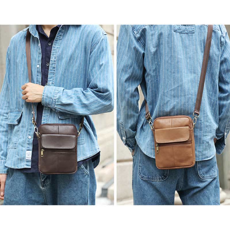 Mosrugs | Men’s Small Genuine Leather Shoulder Bag – Compact Crossbody with Adjustable Strap