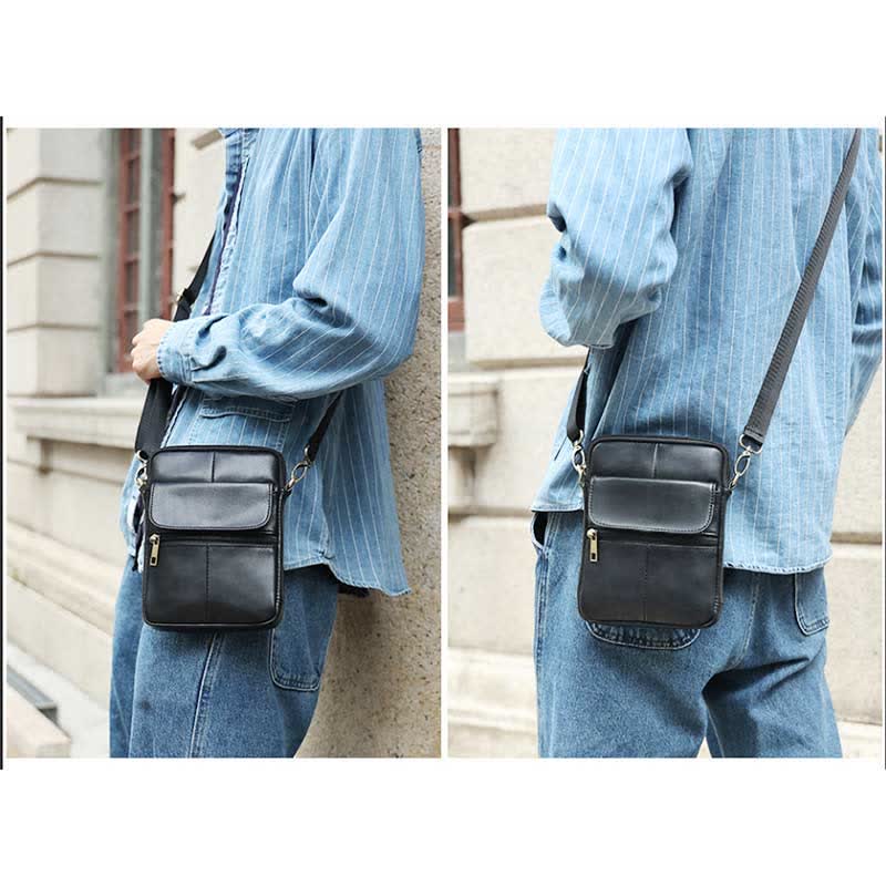 Mosrugs | Men’s Small Genuine Leather Shoulder Bag – Compact Crossbody with Adjustable Strap